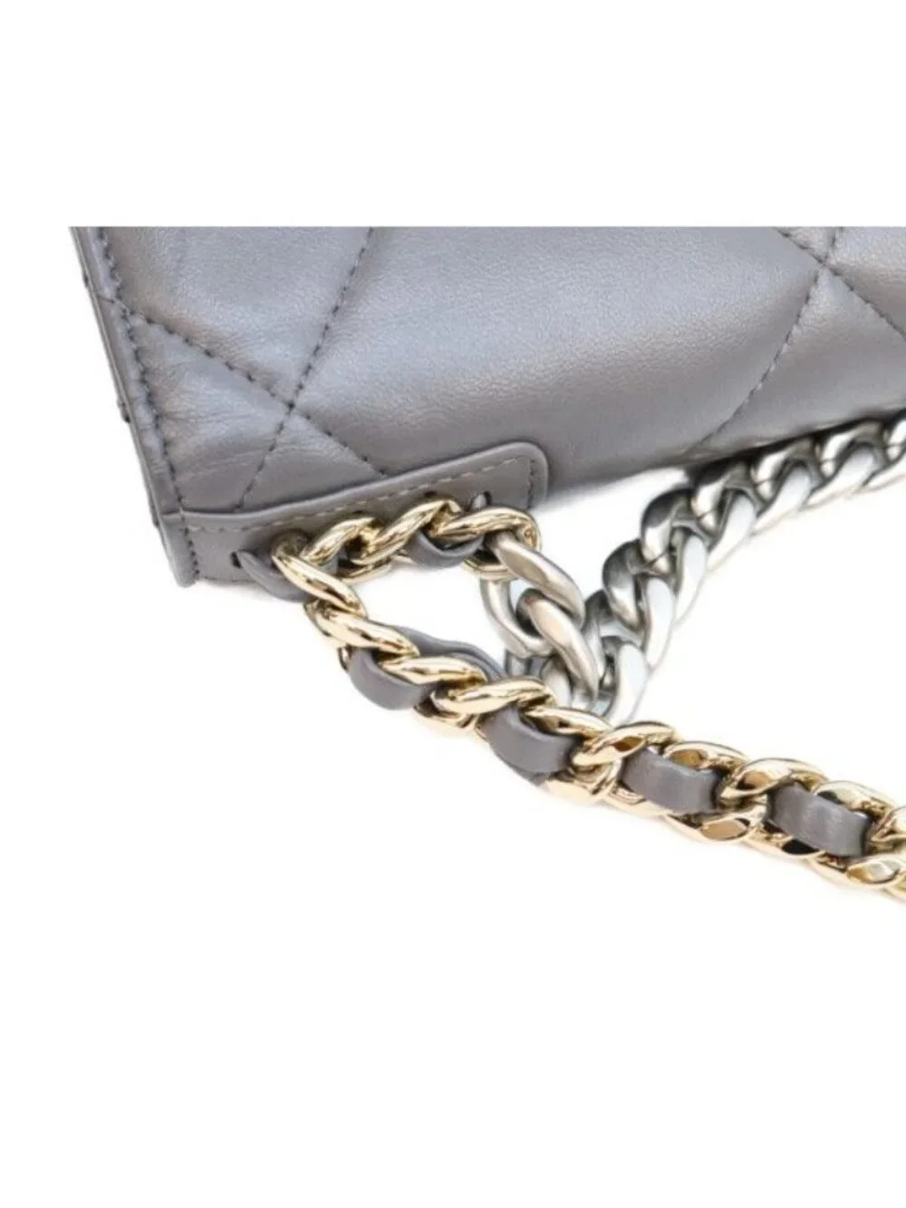 Chanel Gray Lamb 19 Chain Wallet Shoulder